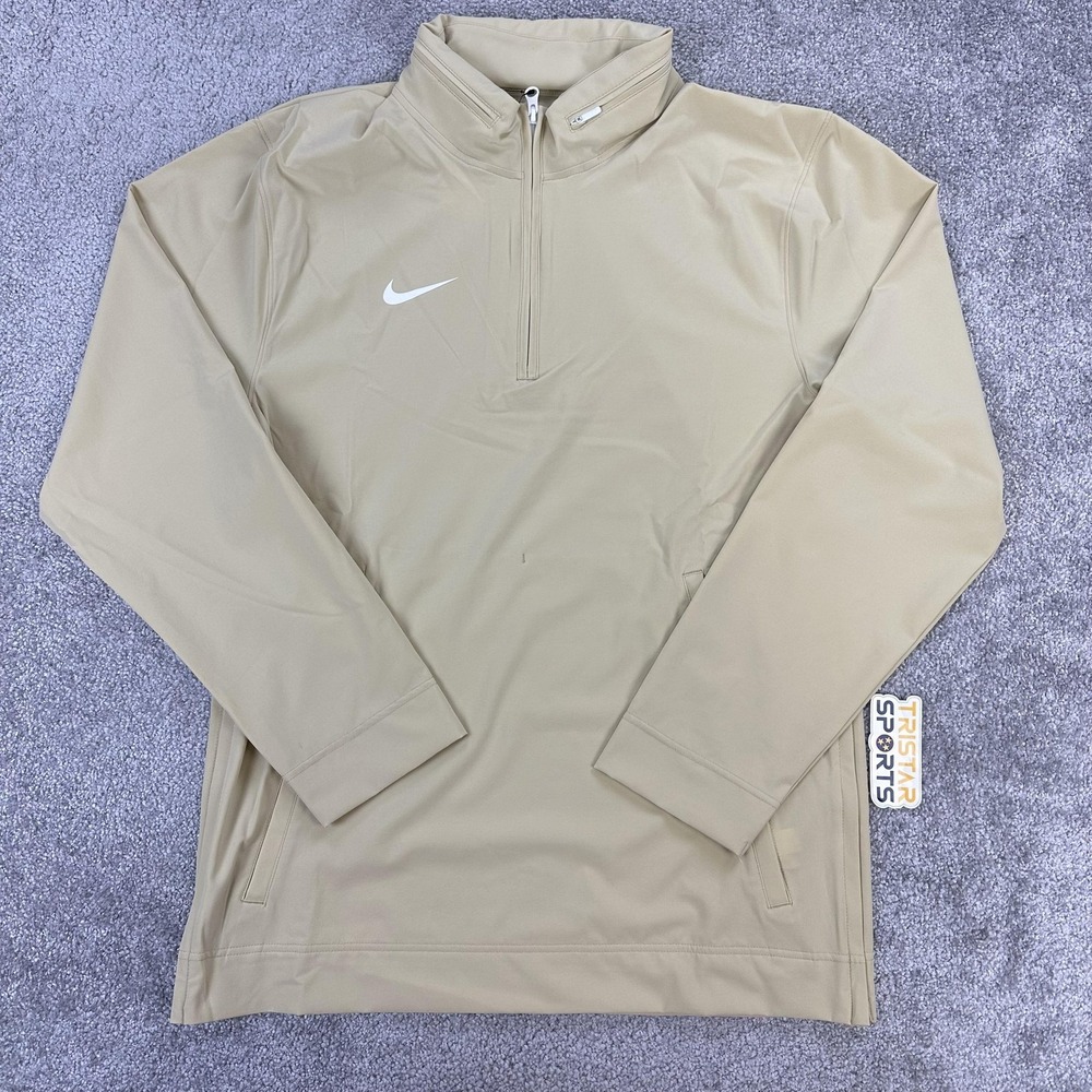Nike Football Coaches Jacket Mens Small Tan 1/4 Zip Hooded Long Sleeve Pullover